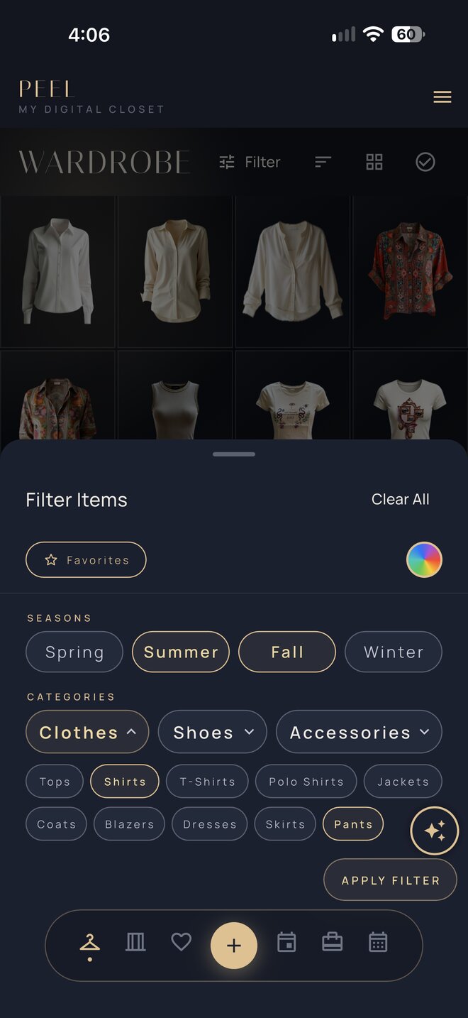 Filters screen