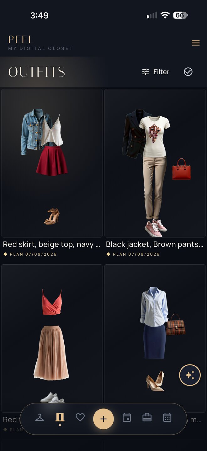 Outfits screen