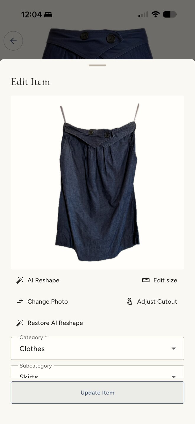 A skirt just imported: background removed, still creased